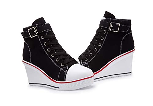 Women's Canvas High-Heeled Shoes Fashion Sneakers Casual Shoes for Walking Platform Wedges Pump Shoes3