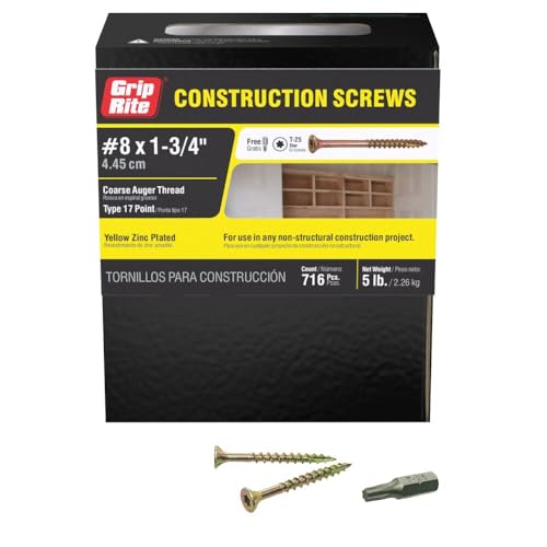 Image of Grip-Rite 114GCS1#8 x 1-3 /4 inch, T25 Star Drive Gold Construction Wood Screw, 5lb Box