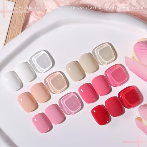 Image of GAOY Pink Red White Gel Nail Polish Set, 6 Colors Beige Nude Soak Off UV Light Cure Gel Polish Kit for Salon and Nail Art DIY at Home