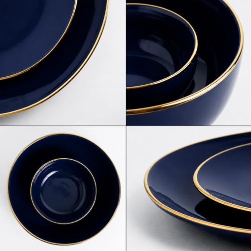 Image of Shay Ceramic Dinner Set, 21 Pcs, Blue Gold | Shay Goldline Series | Crockery Set for Dining Table | Dining Sets Crockery Items | Glossy Finish | Premium Ceramic (Blue Gold, 21 Pieces)
