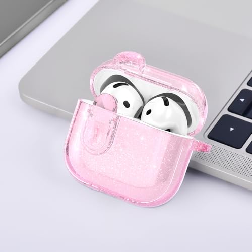 Image of (with Safety Lock) VISOOM 2025 Clear Cases for Airpods iPods 4 Case Cover Women, Bling Airpod iPod 4 Cases Soft 4th Gen Air Pods iPods Case with Keychain for Apple Headphones Airpods4 Generation-Pink