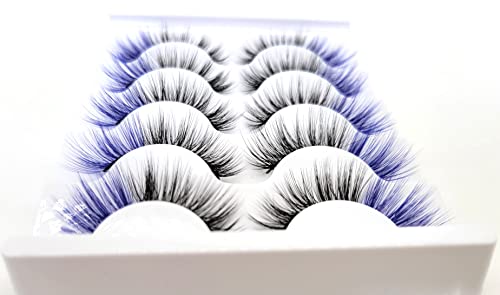 Misslady 16Mm 5 Pairs Pack 3D Faux Mink Eyelashes With Blue Ends Colored Lashes (Fm-204, 8-16Mm, Black With Blue Ends, 5 Pairs) #TOP2