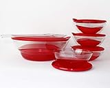  Tupperware Set Eleganzia 3,2 L + 4 x 600 ml + Salatbesteck ROT/TRANSPARENT Schale Schüssel Servierschale BLICKFANG