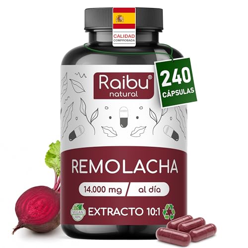 Remolacha Cápsulas - 14.000 mg al Día - 240 Cápsulas para hasta 8 meses - Extracto 10:1 con Nitratos Naturales - Sin Estearato de Magnesio ni Dióxidos - Vegano, Sin gluten y Sin lactosa