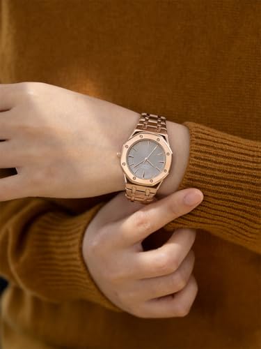 Image of French Connection Octa Edge | Analog | Grey Sunray Dial | Rose Gold Stainless Steel Strap | Watch for Women - FCB25RGM