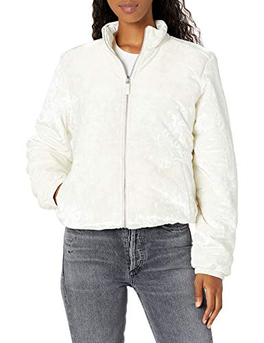 True Religion Women's Velvet Puffer Long Sleeve Jacket, White, X-Large