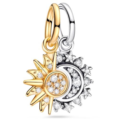 CHARM SOLE E LUNA: condividi l'amore del sole e della luna con te. Ogni set di gioielli ha 1 charm sole in oro e 1 charm luna in argento, ogni ciondolo donna è incastonato con zirconi AAAAA, il sole e la luna brillano insieme, spero di condividere l'amore del sole e della luna con voi.