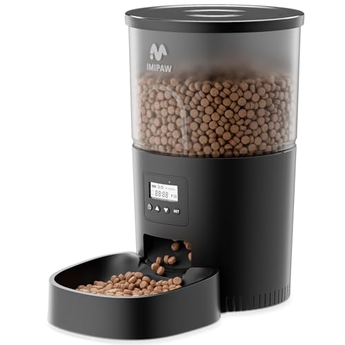 IMIPAW Automatic Cat Feeders, 3L Timed Cat Dry Food Dispenser, Dual Power Supply, Programmable Portion Size, 1-6 Meals Per Day, Auto Pet Feeder for Cats and Small Dogs, with Desiccant Bags