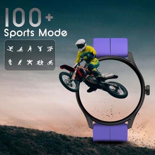 Image of PunnkFunnk Glavito Round Dial Smartwatch 1.49 inch AMOLED Display, 100+ Sports Modes, IP67, Health Tracking, Bluetooth Calling, Crown Control, 100+ Watch Faces for Men & Women (Magnetic Purple)
