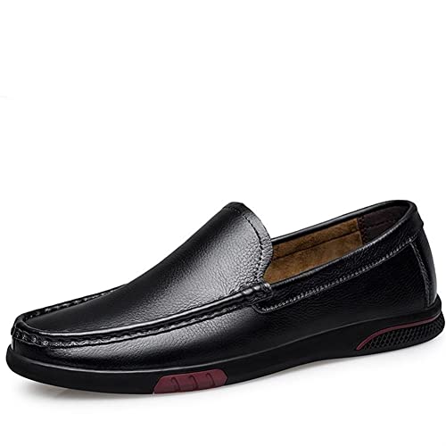 Mens Loafers Genuine Leather Stitching Details Round Toe Rubber Sole Perforated Option Anti-Slip Comfortable Flat Heel Walking Slip On