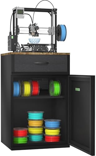 VCGGAIP 3D Printer Stand with Filament Storage, Filament Rack with Dehumidifier, Metal 3D Printer Table with Adjustable Angle, Heavy Duty Work Desk, 180L for PLA/ABS/TPU/Nylon, Black (180L)