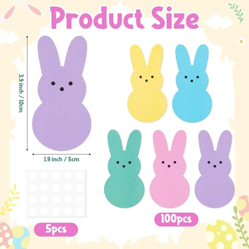 Image of Easter Glitter Bunny Cutouts - 100Pcs Colorful Rabbit Paper Cutouts Spring Bunny Peeps Paper Die Cut with Glue Points for Kids Party Classroom Office Bulletin Board Decorations Craft Projects Supplies