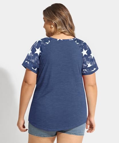 Image of CARCOS Plus Size Tops for Women Short Sleeve Summer Pullover Color Block Crewneck /V Neck Tee Tunic Loose Fit Tshirts XL-5XL