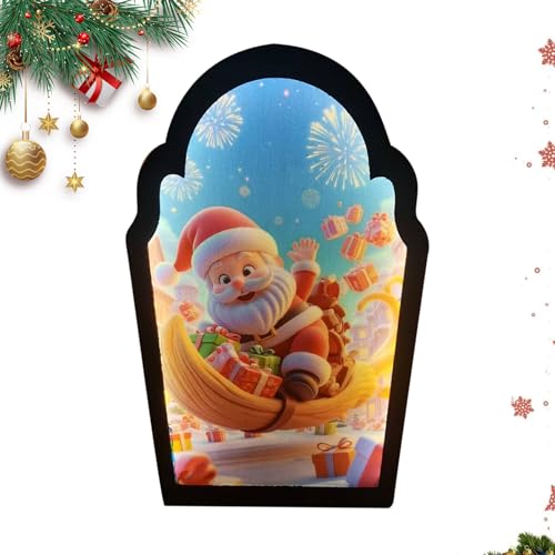 クリスマス ミラー サンタデザイン ホログラム - LEDミラーデコレーション, オフィス 寮 ドア 学校 クリスマス バスルーム窓 休日用 モダン投影装飾
