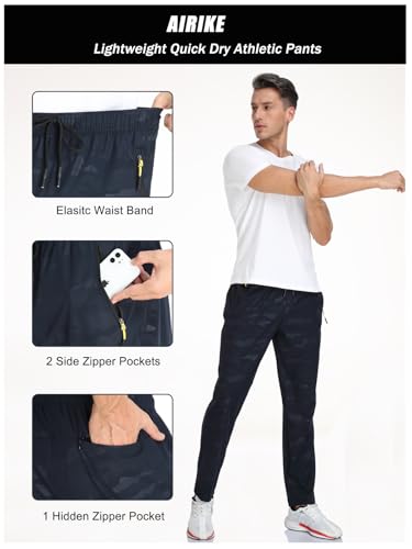 Image of Men's Elastic Waist Hiking Pants Water Resistant Quick-Dry Lightweight Outdoor Sweatpants with Zipper Pockets