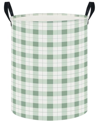 Image of CLOCOR Large Laundry Basket,Waterproof Nursery Hamper,Collapsible Fabric Storage Container,Room Decor,Gift Basket（Green Grid