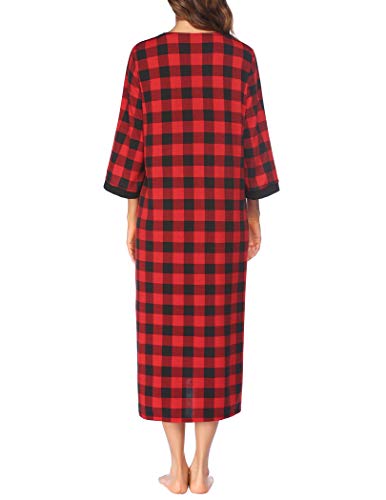 Image of Ekouaer Women Zipper Robe 3 /4 Sleeves Loungewear Dress Full Length Sleepwear Pockets Housecoat Nightgown Long Bathrobe