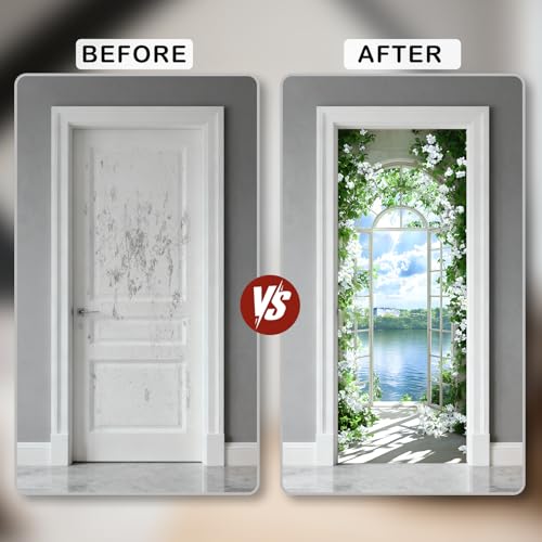 Image of Nuxovilar Lake View Arch Door Stickers Peel Stick PVC 30.3x78.7 in