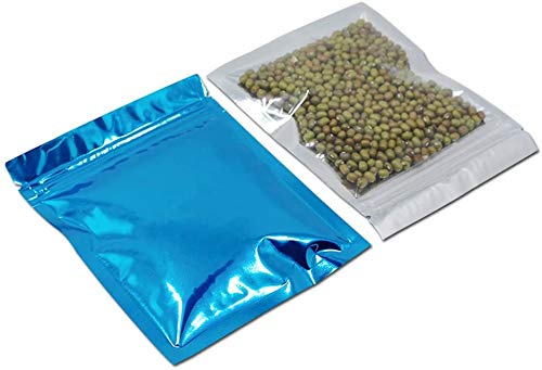 100 Pack 4x5 inch Glossy Blue Resealable Clear Front Mylar Foil Zipper Lock Pouch for Zip Reclosable Lock Food Storage Bags Heat Seal Pouches Airtight Grocery Pack