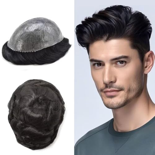 Hair Wonders Toupee for Men Real Human Hair Piece Full Poly Thin Skin Men Hair Replacement System �����Y ���� �C���r�W�u�� �|���R�[�e�B���O �j���p�w�A�s