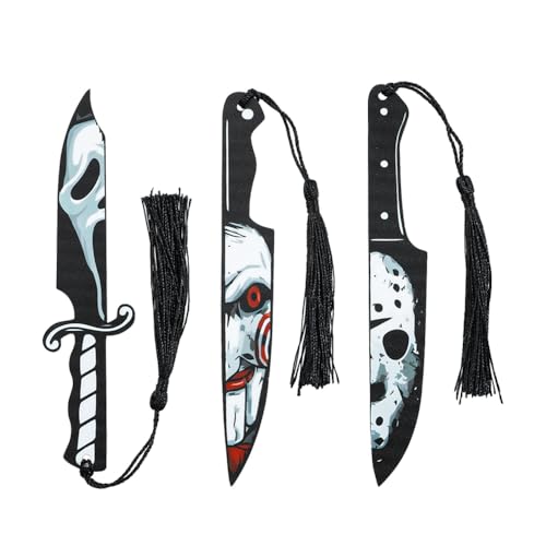 3Pcs Horror Movie Series Bookmarks Featured Characters Halloween Themed Dagger Acrylic Bookmarks for Book Fans Writers Scholars Bookworms Friends (3Pcs Dagger Mask)