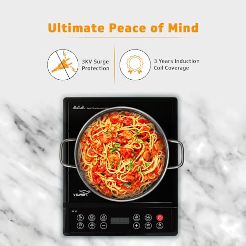 Image of V-Guard 1200 Watt Induction Cook-top with 7 Levels of Temperature Setting, Digital Display and Soft switch Controls, Black, VIC01 V2