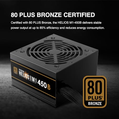 Image of GAMDIAS 450W Gaming PC PSU, 80 Plus ATX Bronze 12V Power Supply for PC Computers with Active PFC, Non-Modular PSU, Helios M1-450B