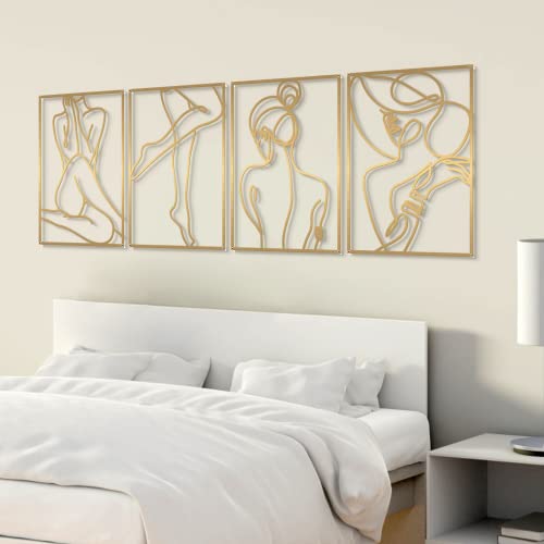 Glamativity 4 Pack Minimalist Wall Art, Real Metal Abstract Wall Art (Woman's Body Shape, Gold Elegant Style, M Size 17 x 11.8'') - Thumbnail 2