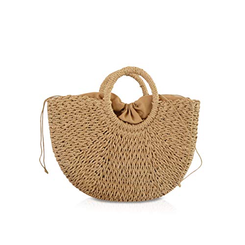 NICOLE & DORIS Bolso Nuevas Mujeres Verano Playa Bolsa Manija Bolsa de ratán Paja Bolsa tejida para dama Khaki