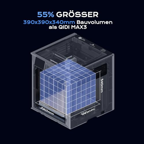 QIDI MAX4 3D-Drucker, 2026 Upgrade FDM 3D Printer, Extrem Großes Bauvolumen 390x390x340mm, 800 mm/s Höchstgeschwindigkeit, 65°C Beheizte Kammer, AI-Kamera, Auto-Leveling, für Einsteiger & Profis