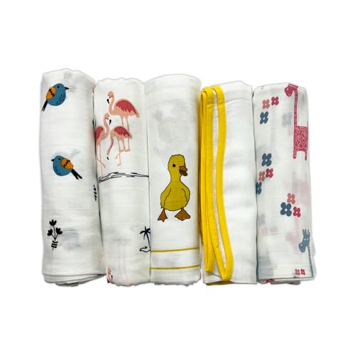 Image of TinyLane - Curated for you! 100% Organic Bamboo Muslin Swaddle New Born Baby, 0-6+ Months, 90x90 cm, Multi Color, Skin Friendly, Pack of 5