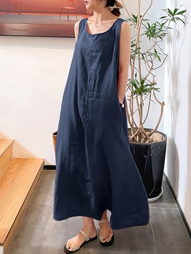 chouyatou Women's Summer Casual Sleeveless Cotton Sun Dress Maxi Tunic Tank Beach Dress with Pocket3
