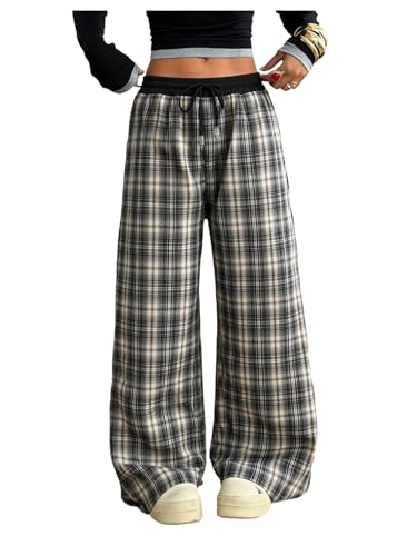 Image of SOLY HUX Women's Plaid Checkered Pants Flannel Pajama Pants with Pockets