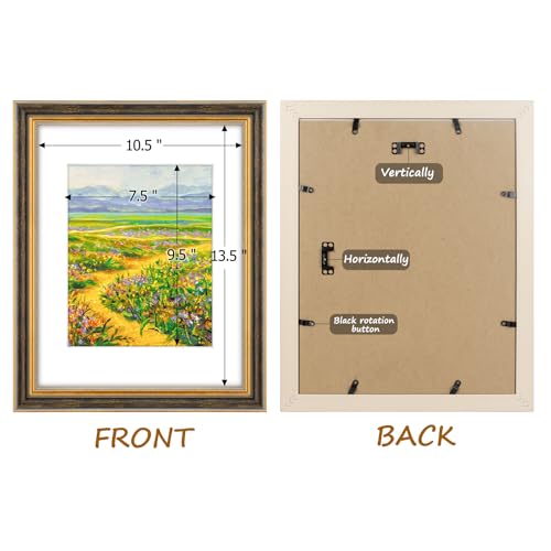 Image of Golden State Art,11x14 Ornate Picture Frame Holds 8x10 Photo,Black Gold | Includes real glass front,white mat,build-in hangers and buttons.Displays 8x10 photo on wall