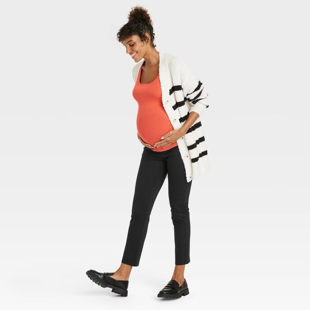 Over-The-Belly Ponte Skinny Maternity Pants, High-Rise Stretch Knit Fabric for Work or Casual Wear, Black