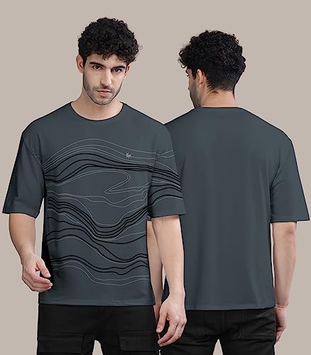Image of BULLMER Peach Trendy Front Printed oversized Round Neck T-shirt for men