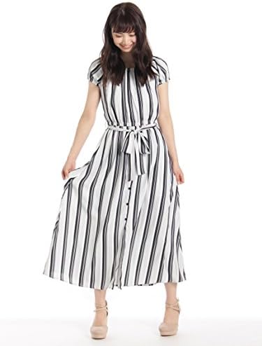 Amazon Co Jp セシルマクビー Cecil Mcbee マルチストライプロングワンピース ブラック M 服 ファッション小物