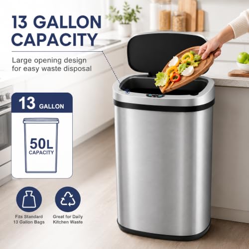 Caneca de basura automática Touchless 13 gal plata miniatura 3