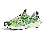 LUCKY STEP Women's Fashion Walking Shoes Running Platform Mesh Casual Sport Gym Work Adjustable Lace Lifestyle Stylish Trendy Athletic Tennis Shoes(Green,8 B(M) US)
