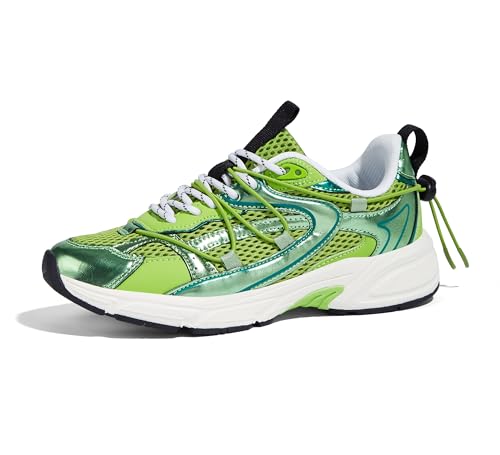 LUCKY STEP Women's Fashion Walking Shoes Running Platform Mesh Casual Sport Gym Work Adjustable Lace Lifestyle Stylish Trendy Athletic Tennis Shoes(Green,8 B(M) US)