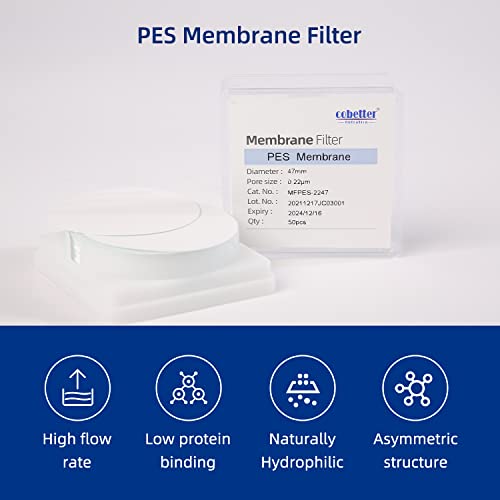 Image of 50mm PES Membrane Filters, 0.8μm Pore Size Hydrophilic Membrane Disc, Pack of 50