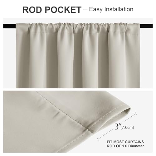 PONY DANCE Cream Blackout(70%-80%,Not 100%) Curtains 63 inch Long for Bedroom, Ivory Rod Pocket Thermal Insulated Room Darkening Living Room Privacy Window Drapes for Nursery, 42 x 63 inch, 2 Panels - Thumbnail 2