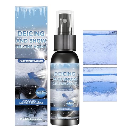 Descongelante en espray de 30 ml para quitar nieve, rasqueta y toalla de coche, limpiador de hielo para coches, camiones, SUV, nieve, ventanas de invierno, descongelante de acción rápida