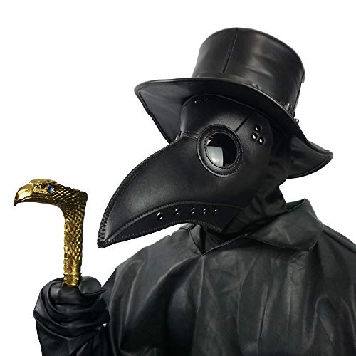 PartyHop Leather Black Plague Doctor Mask, Bird Beak Steampunk Gas Costume