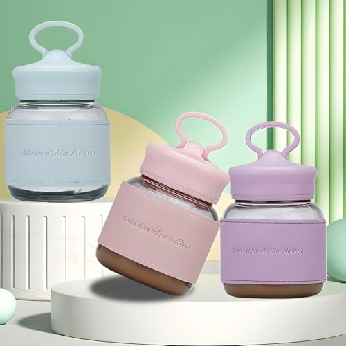 Image of Glassbunny Fat Cup Beauty Mini Portable Small Water Bottle with Mobile Phone Stand Mini Glass Bottle for Travel, Home, Office, Gym 320ml Glass
