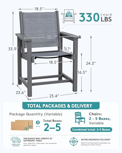 Image of SERWALL Outdoor Textilene Sling Dining Chairs Set of 2, Gray
