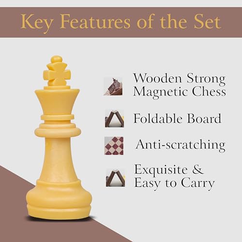 Image of ToyTastic Magnetic Chess Game Premium Wooden 3-in-1 Board Game, Wooden Chess and Backgammon Set for Adults & Kids, 10 inch Lightweight Checkers Board Game,Strategy Backgammon Sets (Brown-1)