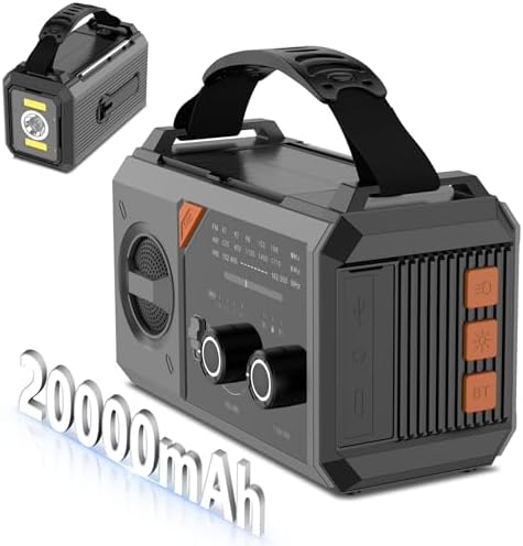 12000mAH Auto NOAA Emergency Weather Radio, Solar Hand Crank Radio,Portable Battery Operated Emergency Radio With Am Fm Shortwaveusb Chargerled Flashlightclock Sos Alert For Home Outdoors Camping