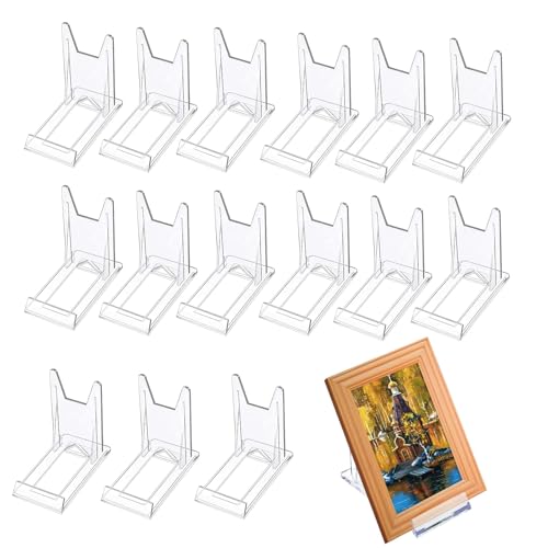 15Pcs Adjustable Clear Acrylic Display Stand, Two Part Plastic Stand for Picture Frames, Books, Dishes, Photos