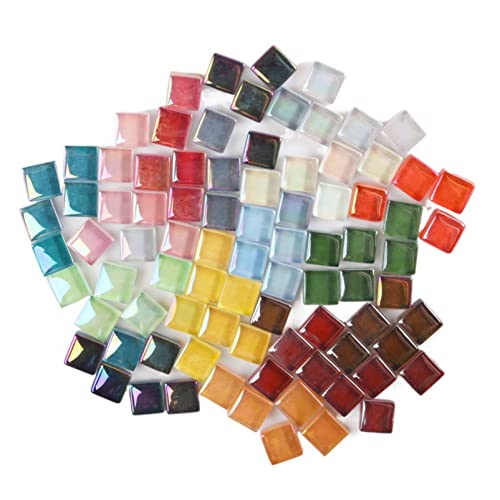 Mosaic Tiles For Crafts Assorted Color Crystal Glass Glitter Mosaic Supplies Pieces Bulk Square 1X1 Cm, 100Pcs/100G (Iridescent Beige) #TOP1